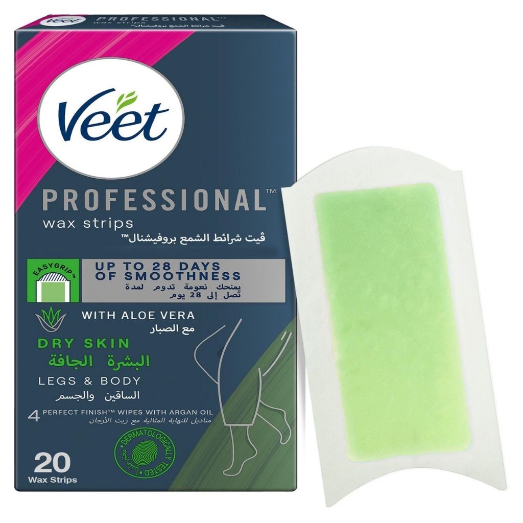 Veet Professional Hair Removal Wax Strips for Dry Skin Legs & Body, 20 Strips