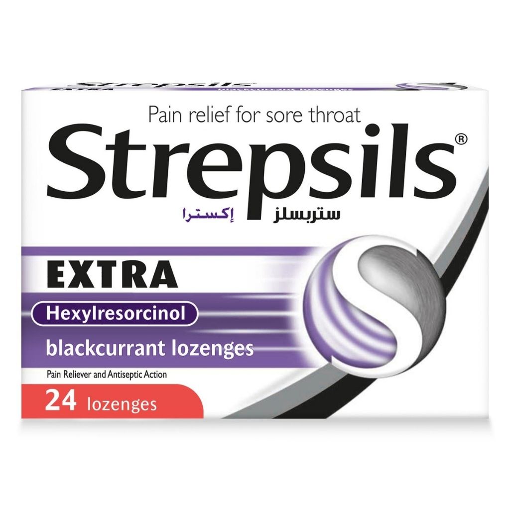Strepsils Extra Blackcurrant, Pain Relief For Sore Throats, 24 Lozenges