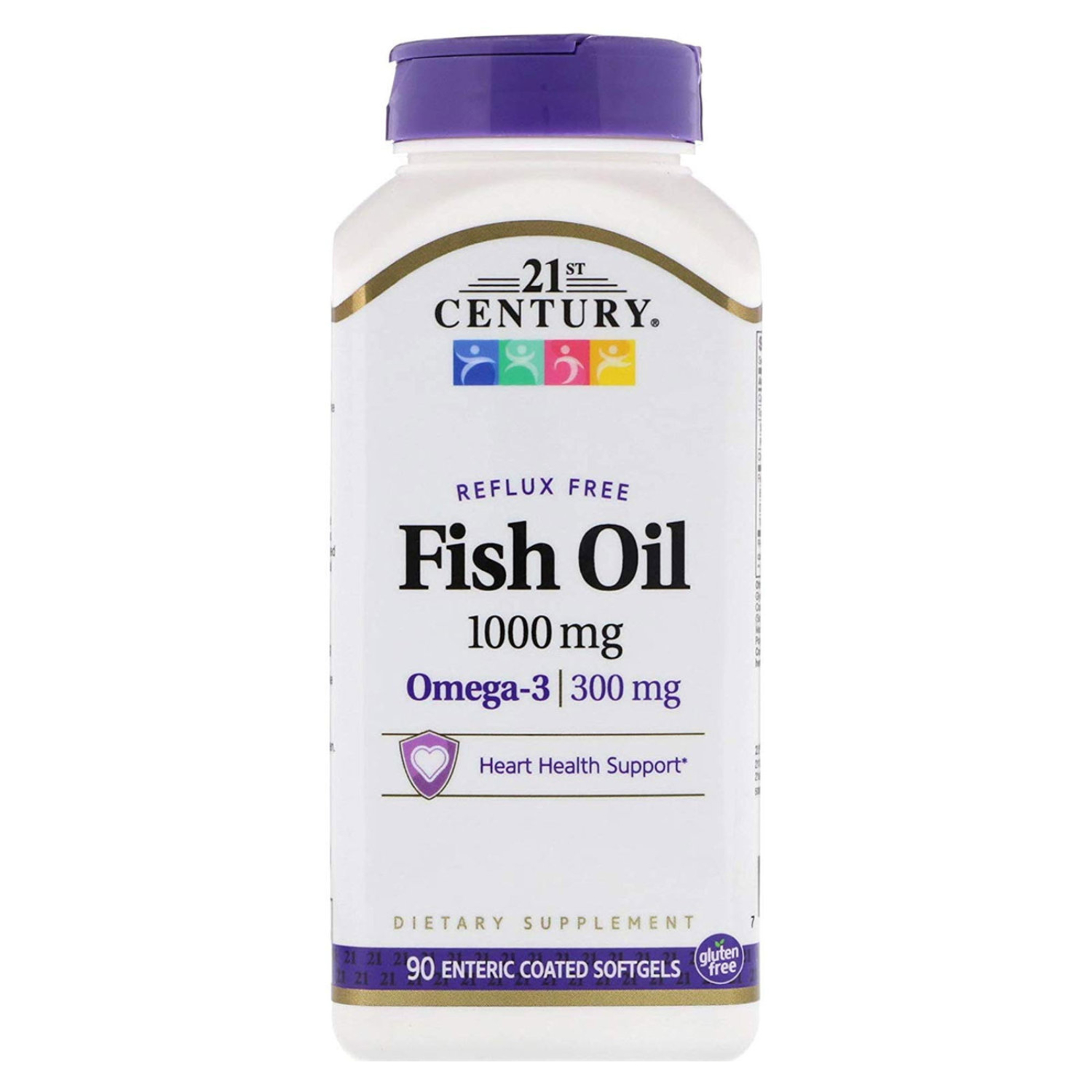 21st Century Omega 3 Supplement 1000 mg Reflux Free Enteric Coated Fish Oil Softgel For Heart Health, Pack of 90's