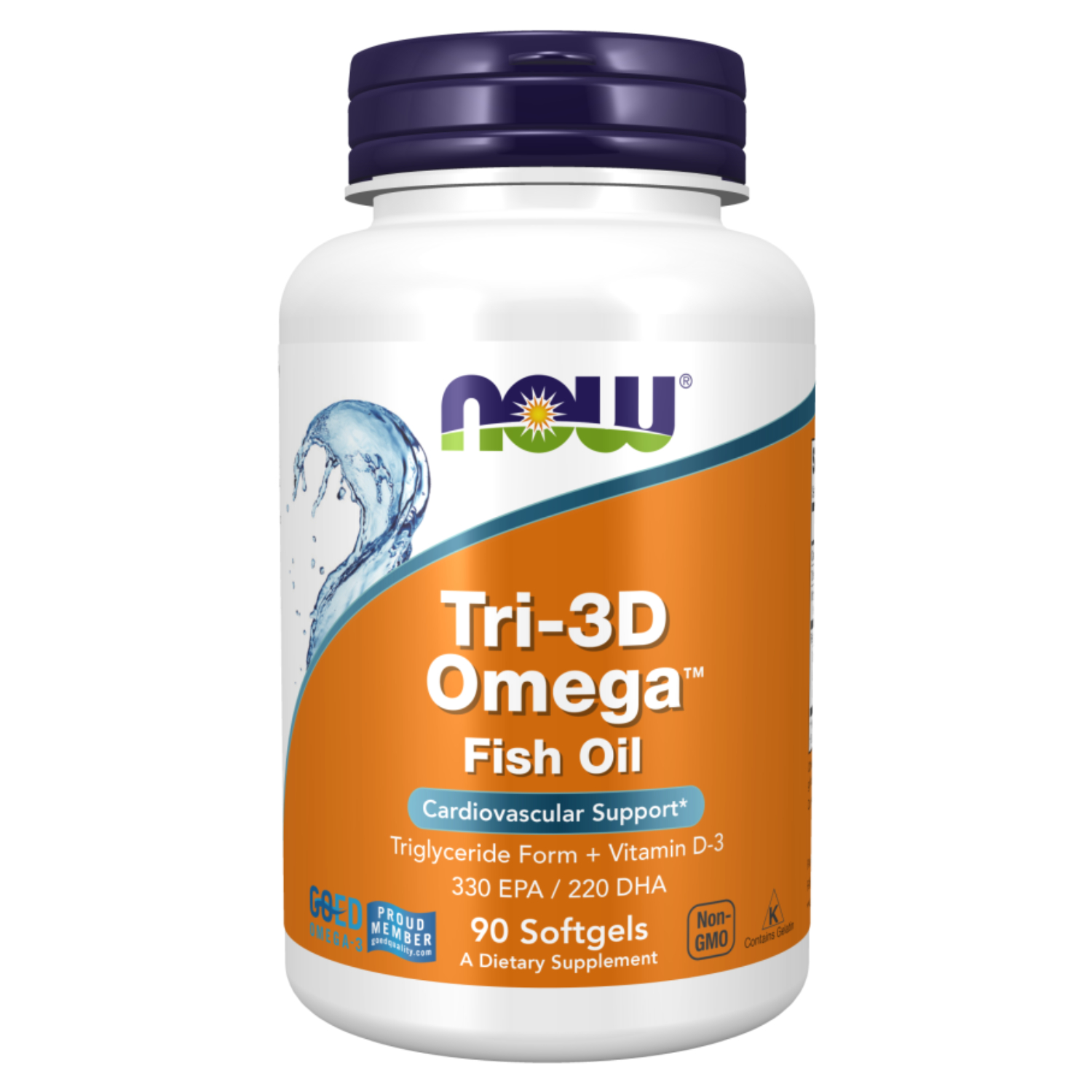 Now Tri-3D Omega 3 Fish Oil Softgels With Vitamin D3 For Cardiovascular Support, Pack of 90's