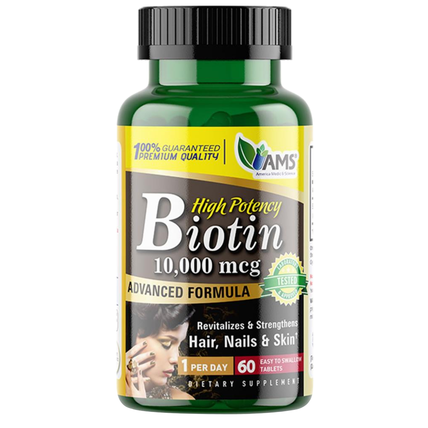 AMS Biotin Supplement 10,000 mcg Tablet, Hair Skin And Nails Vitamin, Pack of 60's