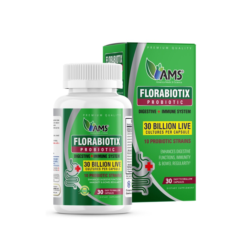 AMS Florabiotix Probiotic Supplement 30 Billion Capsule For Digestion, Bowel Regularity & Immunity Support, Pack of 30's