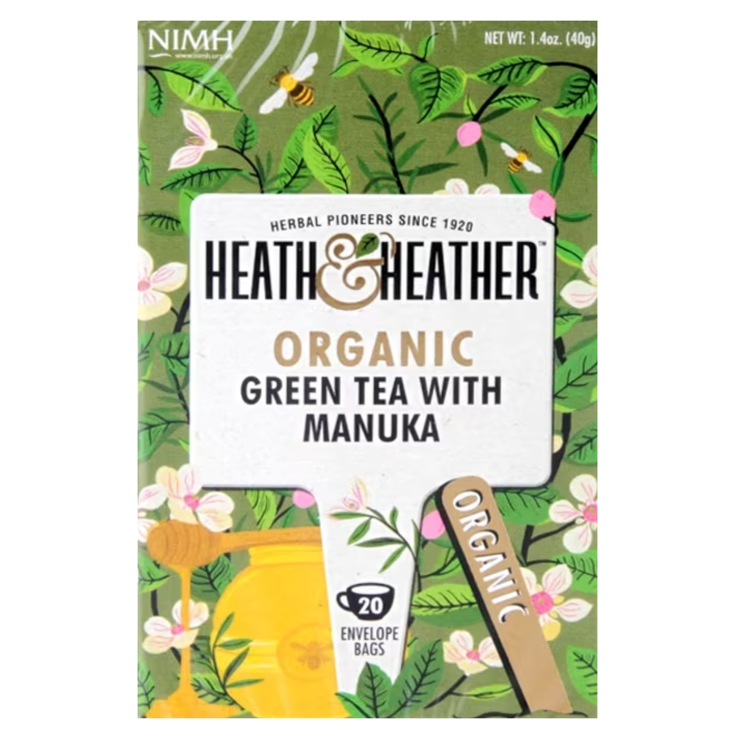 Heath & Heather Organic Green Tea with Manuka Honey Tea Bags, Pack of 20's