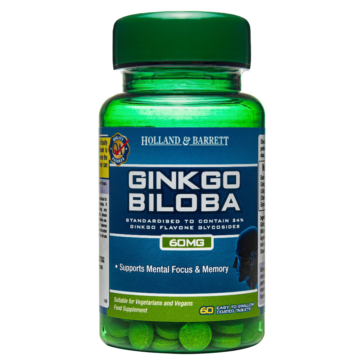 Holland & Barrett 60mg Ginkgo Biloba Tablets for Enhanced Mental Focus And Memory Support, Pack of 60's