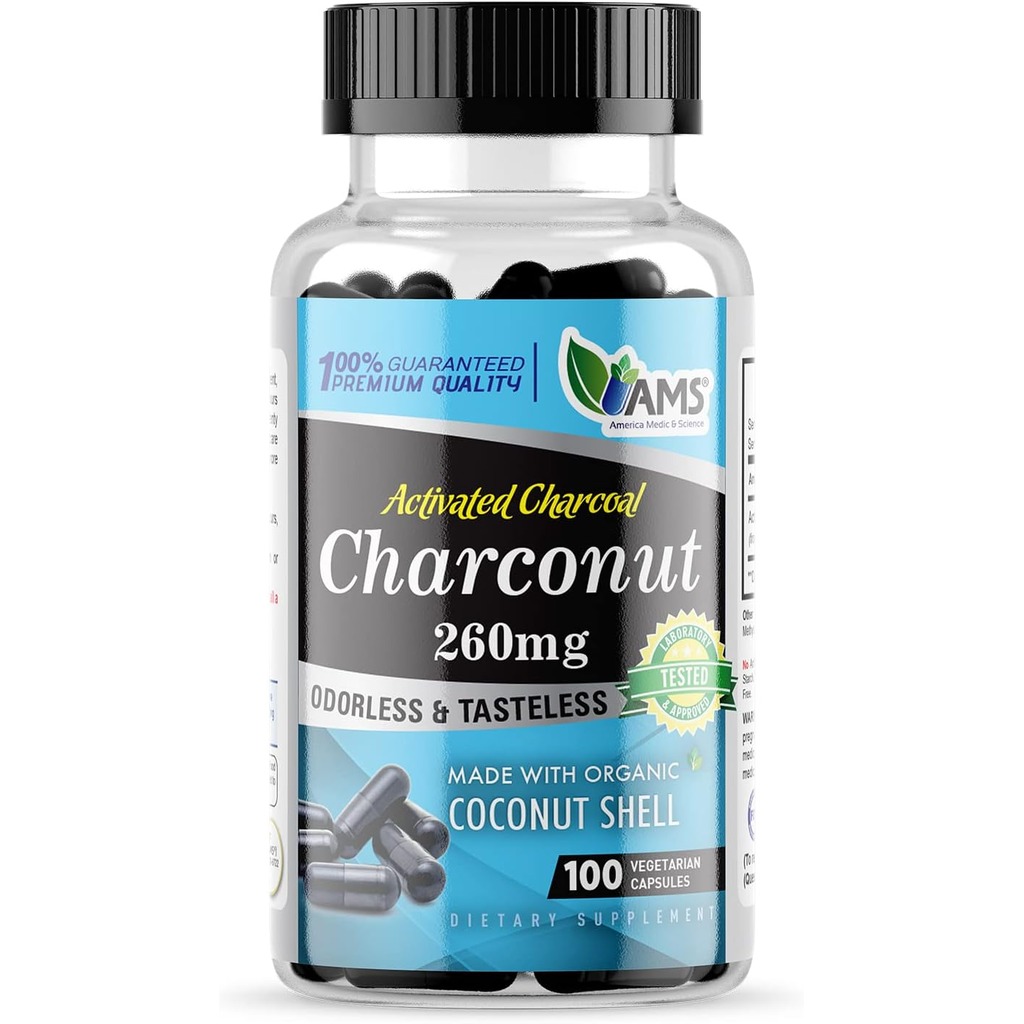AMS Charconut 260mg Activated Charcoal Capsules, Pack of 100's
