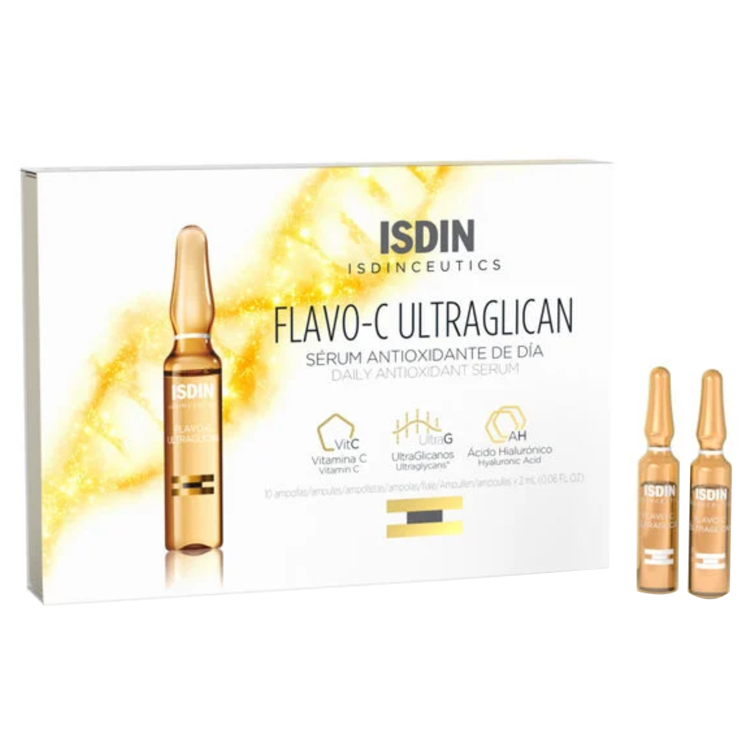 Isdin Isdinceutics Flavo-C Ultraglican 2ml Ampoules, Antioxidant Vitamin C Serum, Pack of 10's
