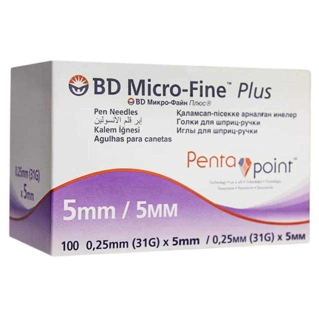 BD Micro-Fine Plus Insulin Pen Needle, Penta Point 31g x 5mm, Pack of 100's