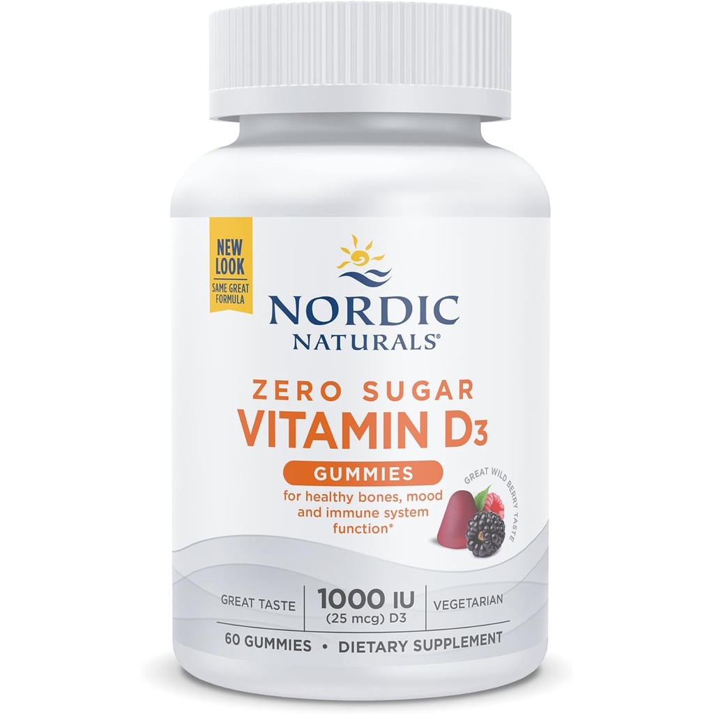 Nordic Naturals Zero Sugar 1000 IU Vitamin D3 Gummies, Pack of 60's
