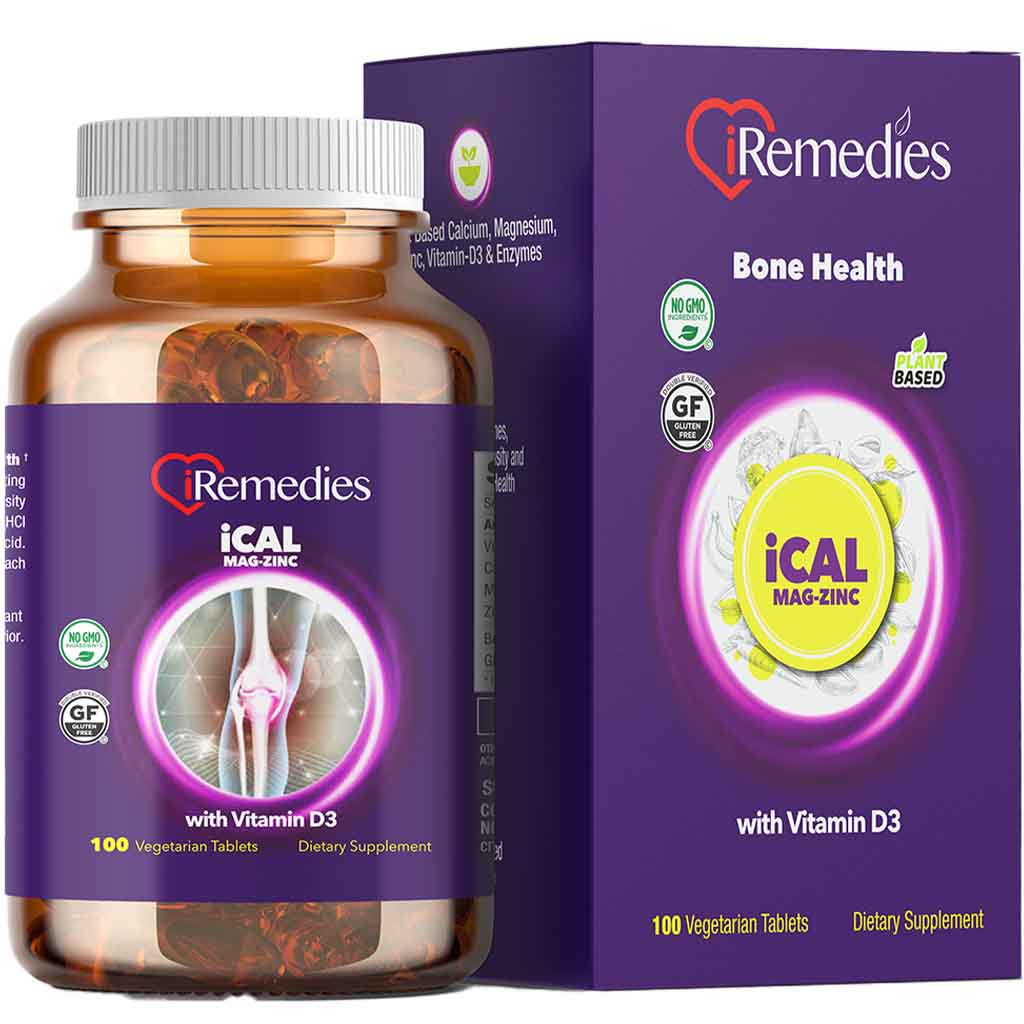 iRemedies iCal Mag Zinc with Vitamin D3 Vegetarian Tablets,  Gluten free, Pack of 100's