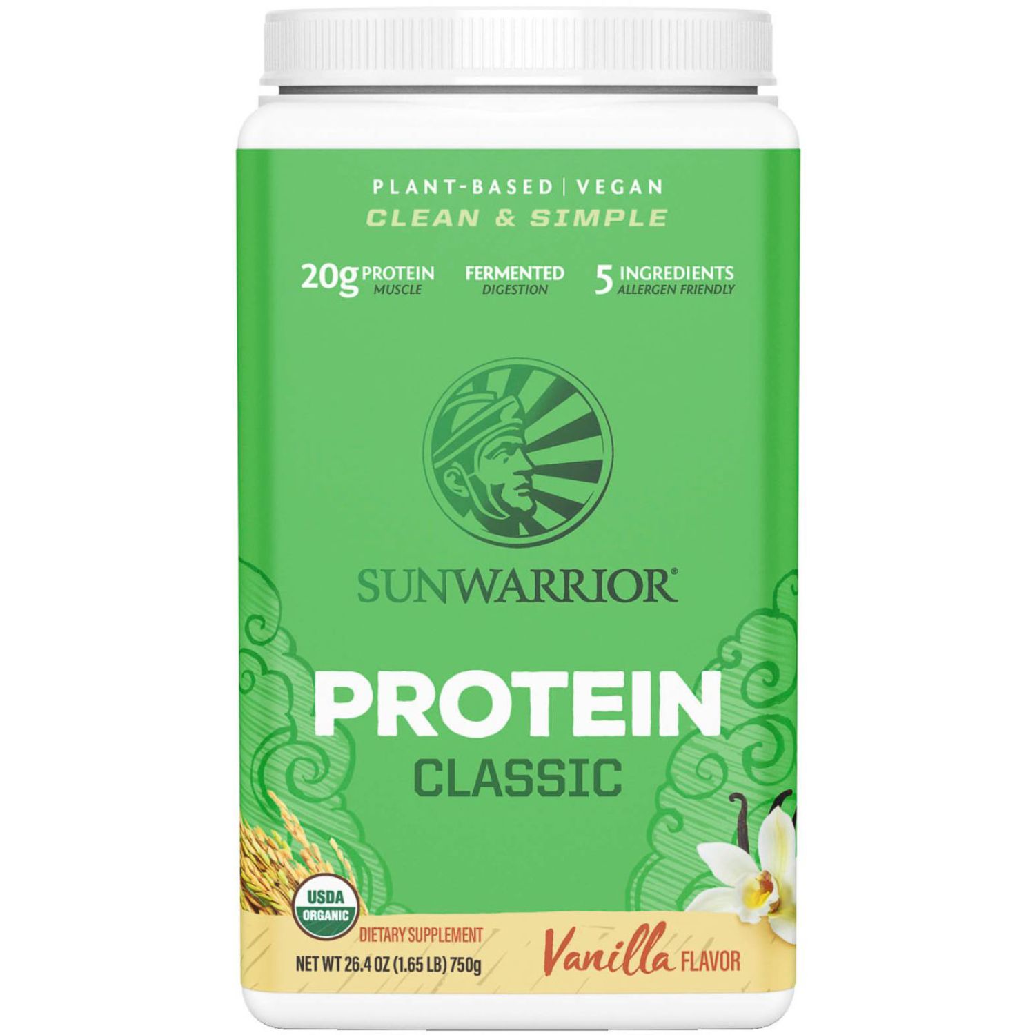 Product Image for Sunwarrior Classic Clean & Simple Plant-Based Keto-Friendly Vegan Organic Protein Powder Vanilla 750g