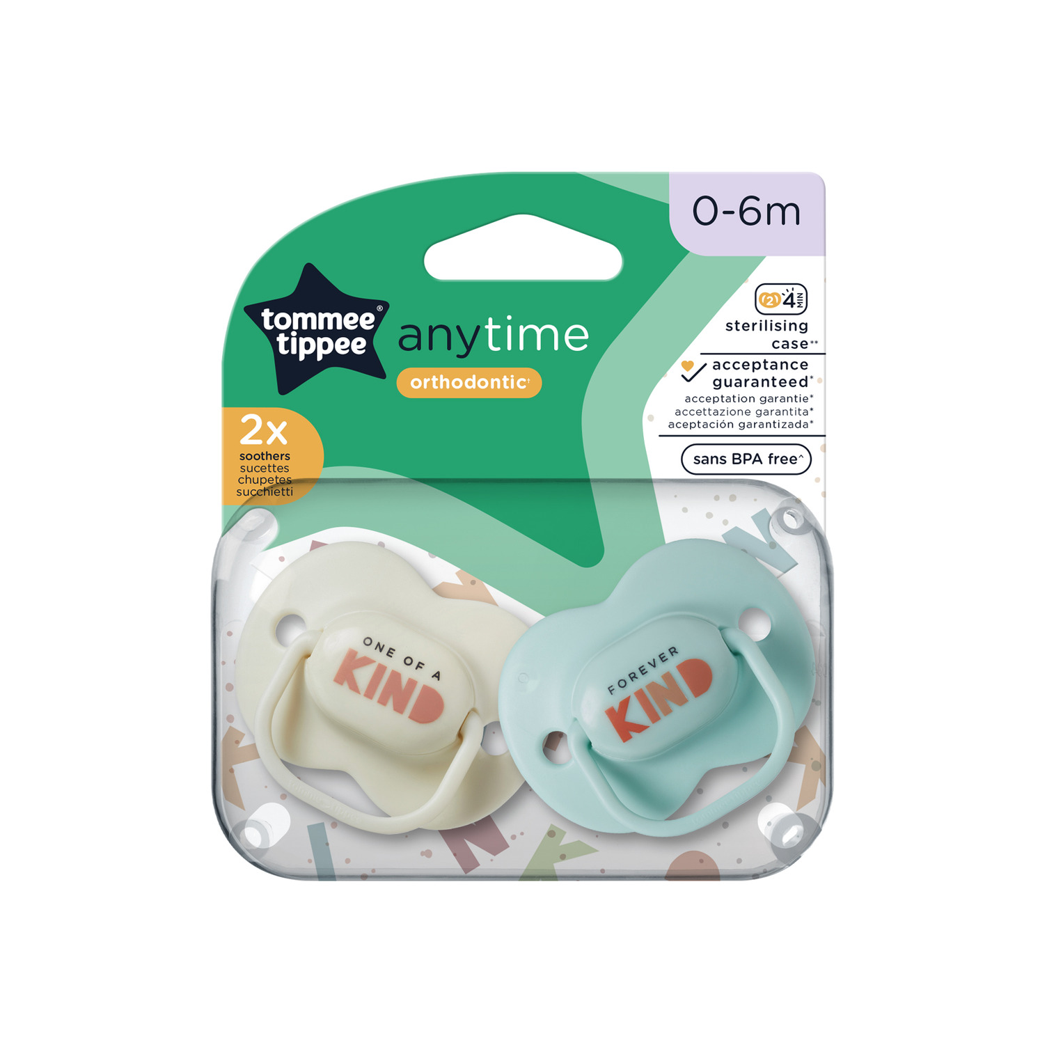 Product Image for Tommee Tippee  Anytime Soother, Pack Of 2,  (0-6 Months) - Mix