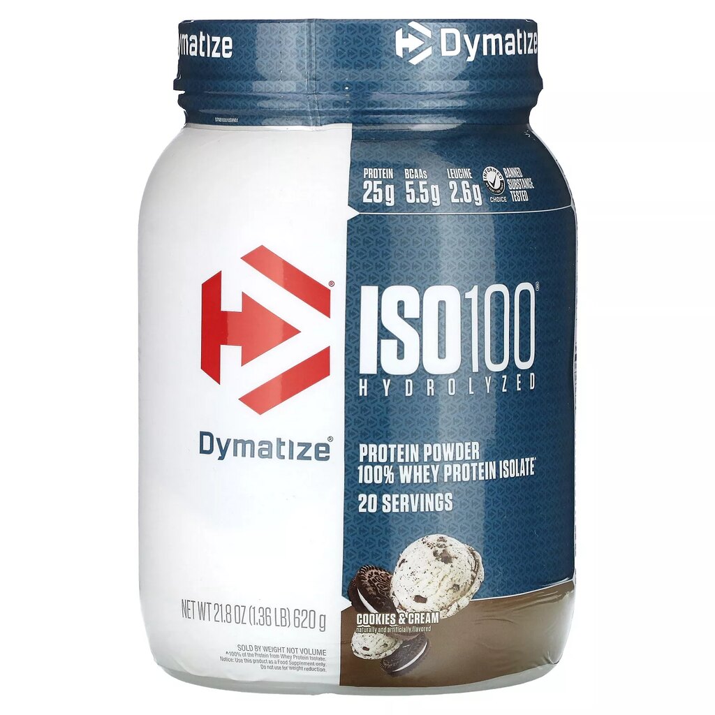 Dymatize ISO100 Hydrolyzed Protein Powder, Cookies & Cream, 20 Servings