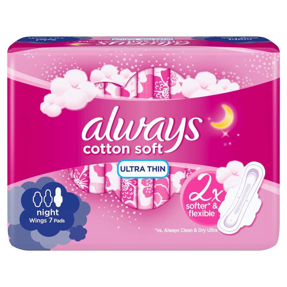 Back Image for Always Soft Ultra Thin Night Sanitary Pads 7's