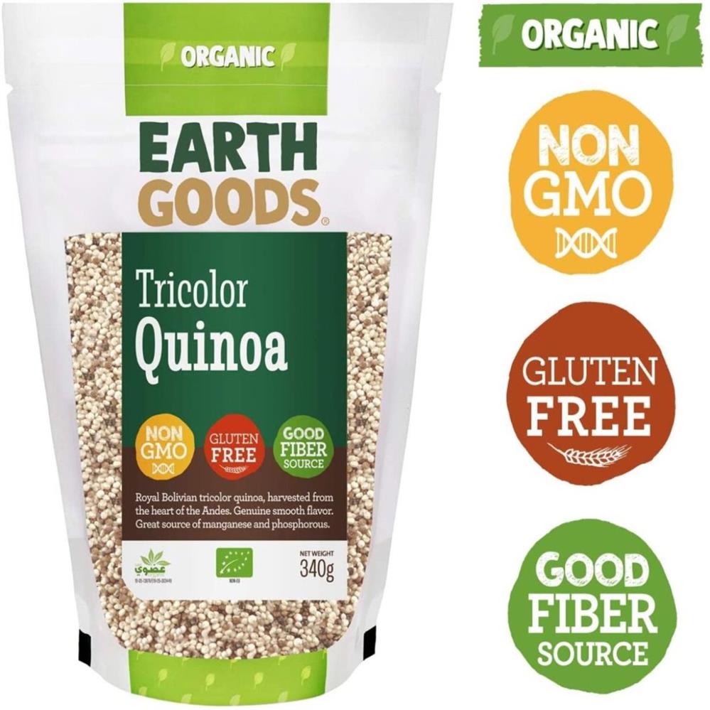 Back Image for Earth Goods Organic Tricolor Quinoa NON-GMO Gluten-Free Good Fiber Source 340g
